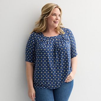 Plus Size Croft & Barrow® Pleated Round Neck Top