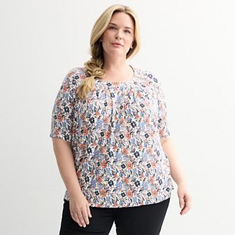 Plus Size Croft & Barrow® Pleated Round Neck Top