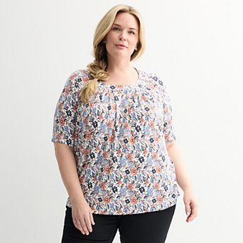 Plus Size Croft & Barrow® Pleated Round Neck Top