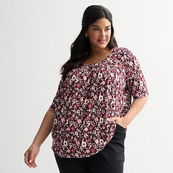 Plus Size Croft & Barrow® Pleated Round Neck Top