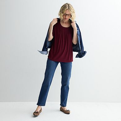 Petite Croft & Barrow® Pleated Round Neck Top
