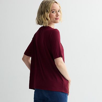 Petite Croft & Barrow® Pleated Round Neck Top