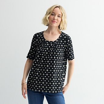 Petite Croft & Barrow® Pleated Round Neck Top