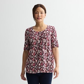 Petite Croft & Barrow® Pleated Round Neck Top