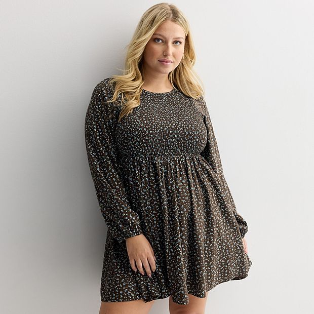 Juniors' Plus Size SO Smocked Long Sleeve Mini Dress