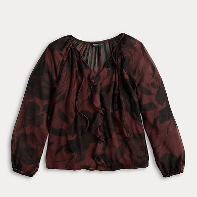 Women's Simply Vera Vera Wang Ruffled Long Sleeve Blouse