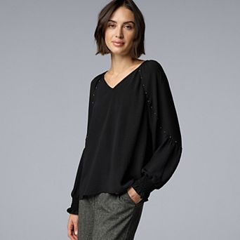 Women's Simply Vera Vera Wang Studded Long Sleeve Blouse