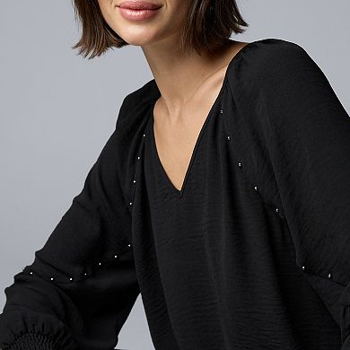Women's Simply Vera Vera Wang Studded Long Sleeve Blouse