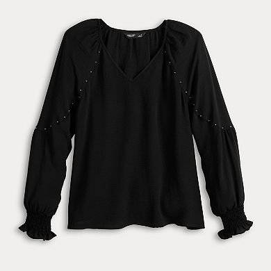 Women's Simply Vera Vera Wang Studded Long Sleeve Blouse