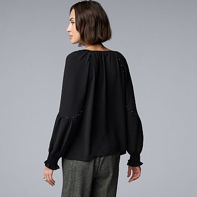 Women's Simply Vera Vera Wang Studded Long Sleeve Blouse