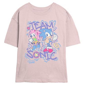 Juniors' Sonic The Hedgehog Team Sonic And Amy 90s Style Skimmer Graphic Tee