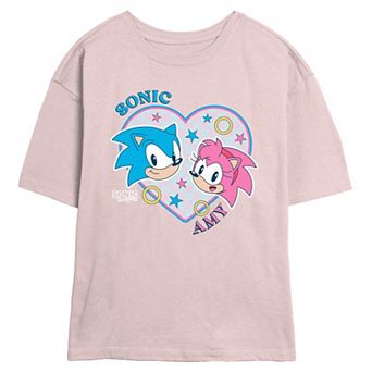 Juniors' Sonic The Hedgehog And Amy Heart Filled Love Skimmer Graphic Tee