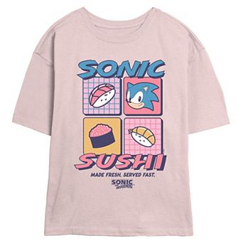 Juniors' Sonic The Hedgehog Sushi Made Fresh Served Fast Poster Skimmer Graphic Tee