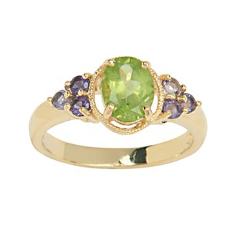 Classic Treasures 18k Gold-Over-Silver Peridot and African Amethyst Ring