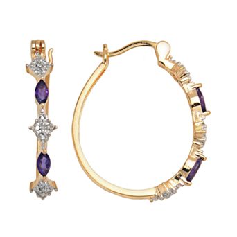 Classic Treasures 18k Gold-Over-Silver African Amethyst and Diamond Accent Hoop Earrings