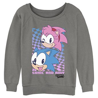 Juniors' Sonic The Hedgehog Sonic And Amy Checkered Background Graphic Pullover