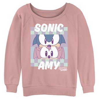 Juniors' Sonic The Hedgehog Sonic And Amy Eye Profile Checkered Background Graphic Pullover