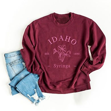 Embroidered Idaho Syringa Flower Pink Thread Sweatshirt