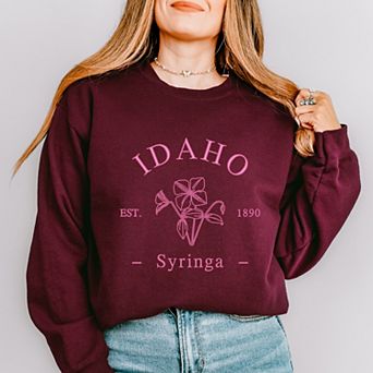 Embroidered Idaho Syringa Flower Pink Thread Sweatshirt