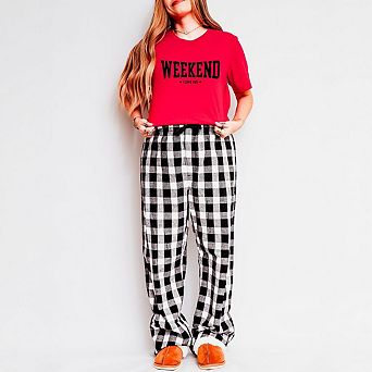 Weekend I Love You Heart Plaid Pajama Set