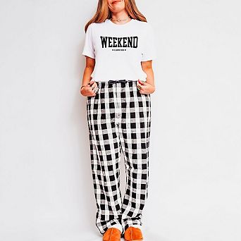 Weekend I Love You Heart Plaid Pajama Set