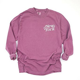 Simply Sage Market Embroidered New York Stars Garment Dyed Long Sleeve