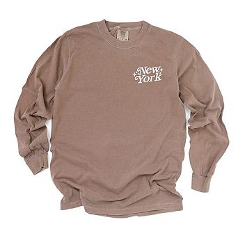 Simply Sage Market Embroidered New York Stars Garment Dyed Long Sleeve
