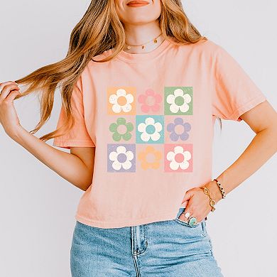 Simply Sage Market Checkered Flowers Boxy Crop Top