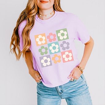 Simply Sage Market Checkered Flowers Boxy Crop Top