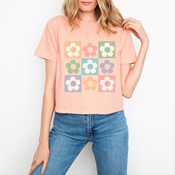 Simply Sage Market Checkered Flowers Boxy Crop Top