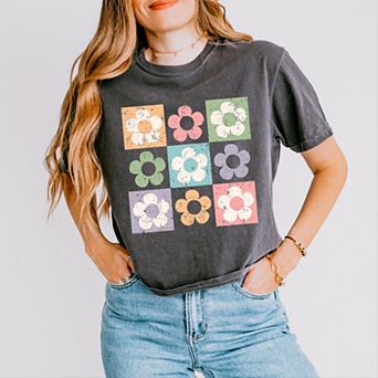 Simply Sage Market Checkered Flowers Boxy Crop Top