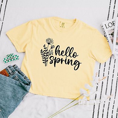 Hello Spring Flowers Relaxed Fit Cropped Tee