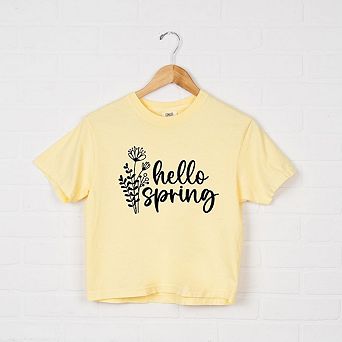 Hello Spring Flowers Relaxed Fit Cropped Tee