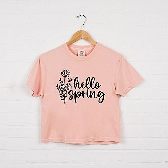 Hello Spring Flowers Relaxed Fit Cropped Tee