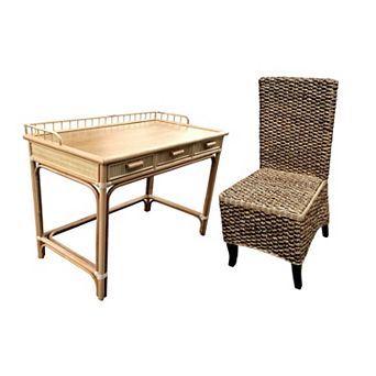 Rattan 3 Drw Writing Desk with Seagrass Side Chair