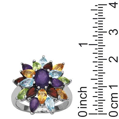 Sterling Silver Gemstone Floral Cluster Ring