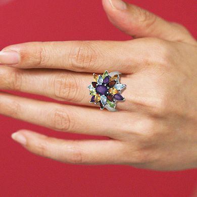 Sterling Silver Gemstone Floral Cluster Ring