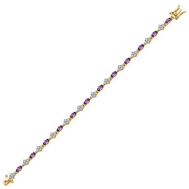 Classic Treasures 18k Gold-Over-Silver African Amethyst and Diamond Accent Bracelet