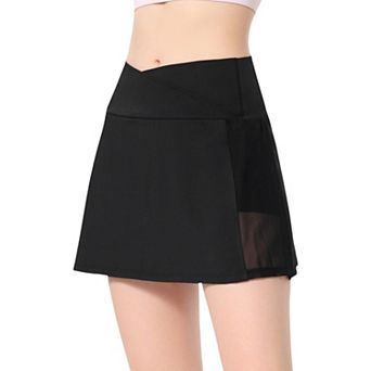 Women's High Waist Wrap Front Mesh Panel Athletic Skort with Built-In Shorts