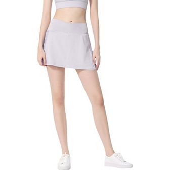 Women's High Waist Wrap Front Mesh Panel Athletic Skort with Built-In Shorts