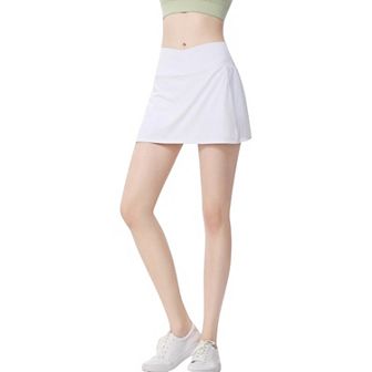 Women's High Waist Wrap Front Mesh Panel Athletic Skort with Built-In Shorts