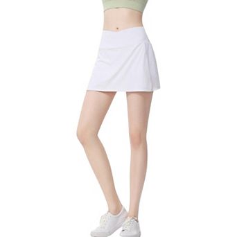 Women's High Waist Wrap Front Mesh Panel Athletic Skort with Built-In Shorts