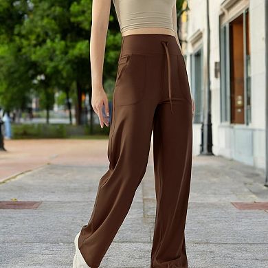 Women's High Waisted Wide Leg Lounge Pants with Drawstring and Pockets