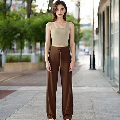 Women's High Waisted Wide Leg Lounge Pants with Drawstring and Pockets