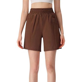 Women's Mid-Length Elastic Waist Shorts with Side Pockets Lightweight for Everyday Wear