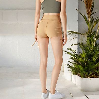 Women's High Waist Ribbed Workout Shorts with Adjustable Side Ties