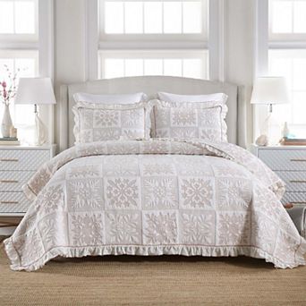 MarCielo 3 pc Patchwork Bedspread Set Cotton Coverlet Set Lightweight Quilt Set Ruffle