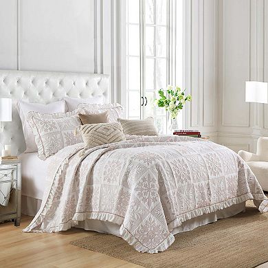 MarCielo 3-Piece Patchwork Bedspread Set Cotton Coverlet Set Lightweight Quilt Set Ruffle