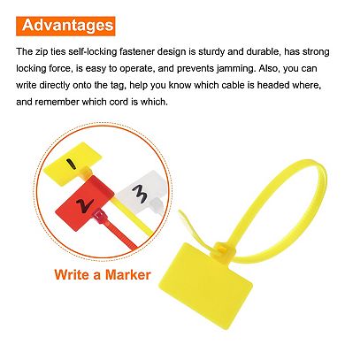 250pcs Marker Cable Zip Ties, 6 Inch Self-Locking Nylon Labels Zip Tie Wraps 3/16"