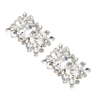 2 pc Faux Crystal Shoe Buckle, Rhinestone Shoe Buckle, Shoe Clips, 2.36"x1.57", Silver Tone